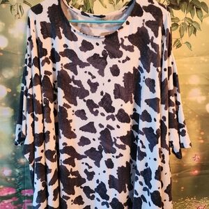 Black and cream cow print poncho top, never worn, super soft